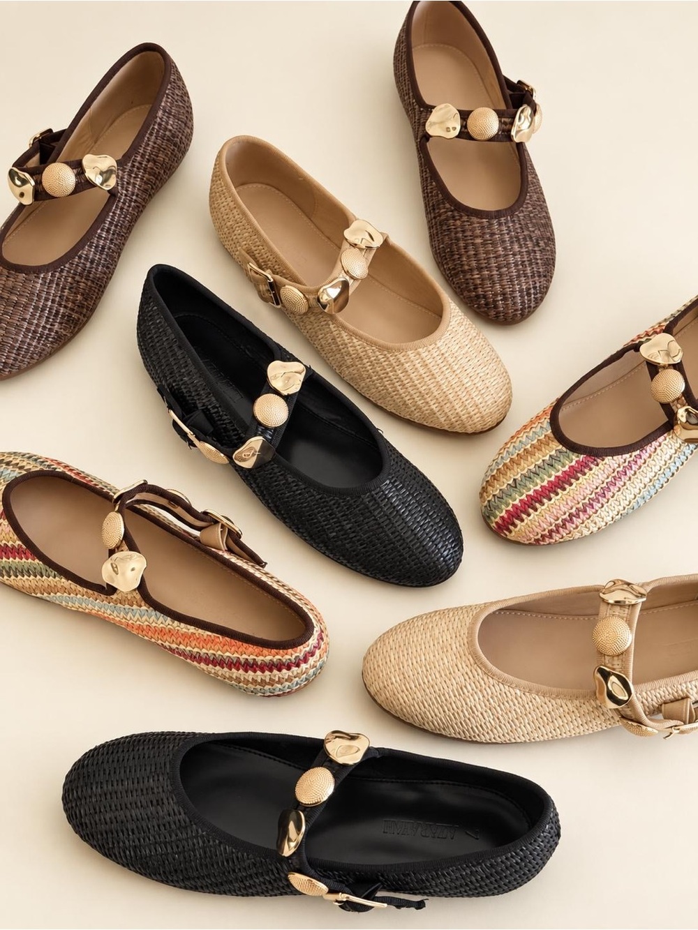 AZARAYAH Women’s Multicolor Woven Mary Jane Flats with Gold-Tone Embellishments